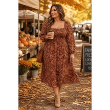Listing image for BeachLunchLounge Animal Print Smocked Midi Dress Chiffon Long Sleeve XXL