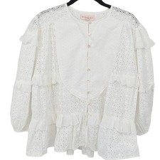 Listing image for Wiggy Kit Top Womens XS White Eyelet Ruffle Button Up Cotton Cottagecore Prairie